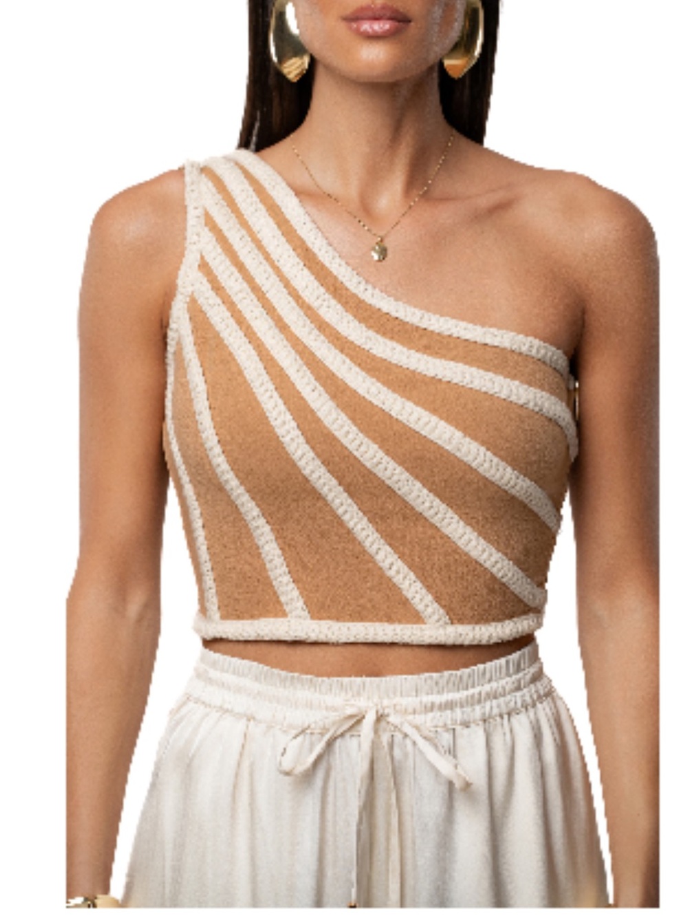 JLUXLABEL sleek ivory braided one shoulder crop top xsmall